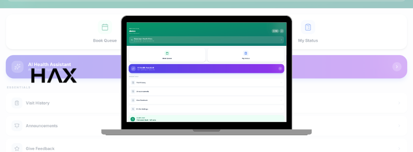 Campus health portal with queue, status, and AI health assistant features